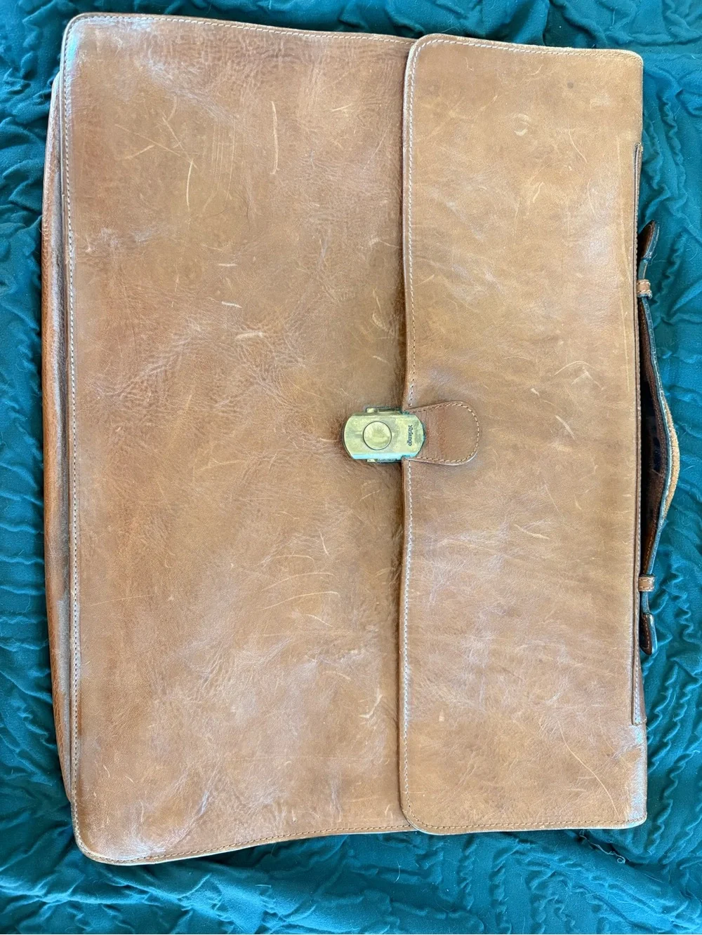 Men's Leather Briefcase in Tan with Brass-tone Closure